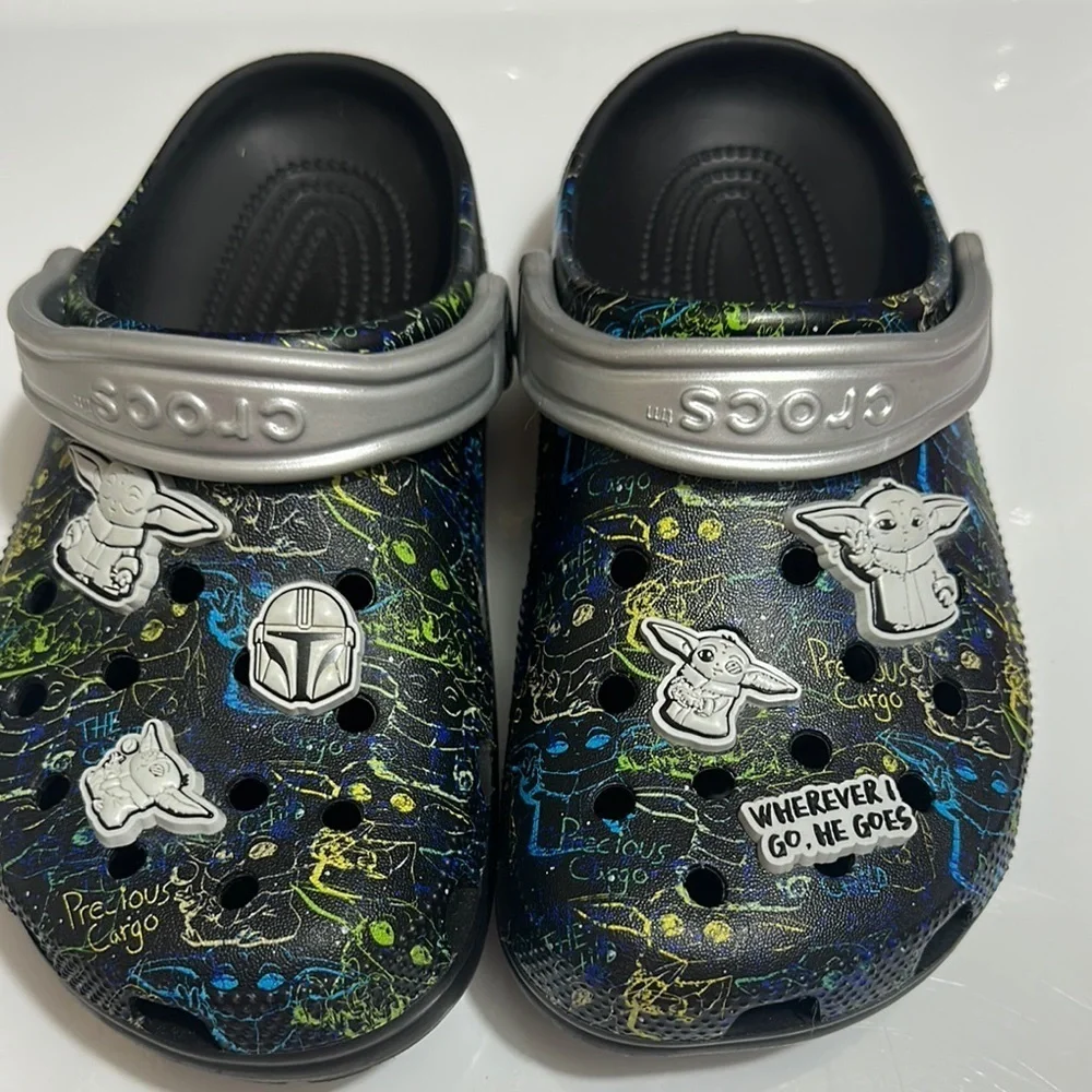 CROCS Black and Silver Slippers with Ventilation Holes
